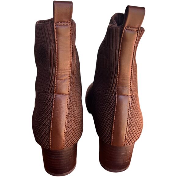 Joie x Revolve Neely Women's Sz 7.5 Knit Block Heel Ribbed Brown Bootie Pull On - Picture 4 of 11